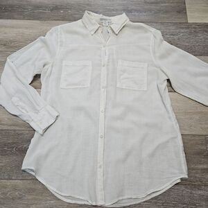 Cotton On White Button Up Blouse Roll Tab Long Sleeve Shirt Womens Small Classic
